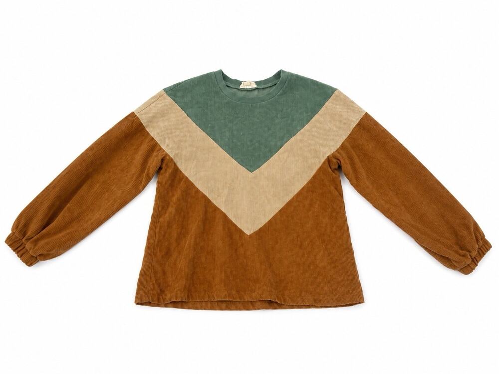 Entro Women’s Small Colorblock Corduroy Top Brown Sage Tan Chevron Long Sleeve